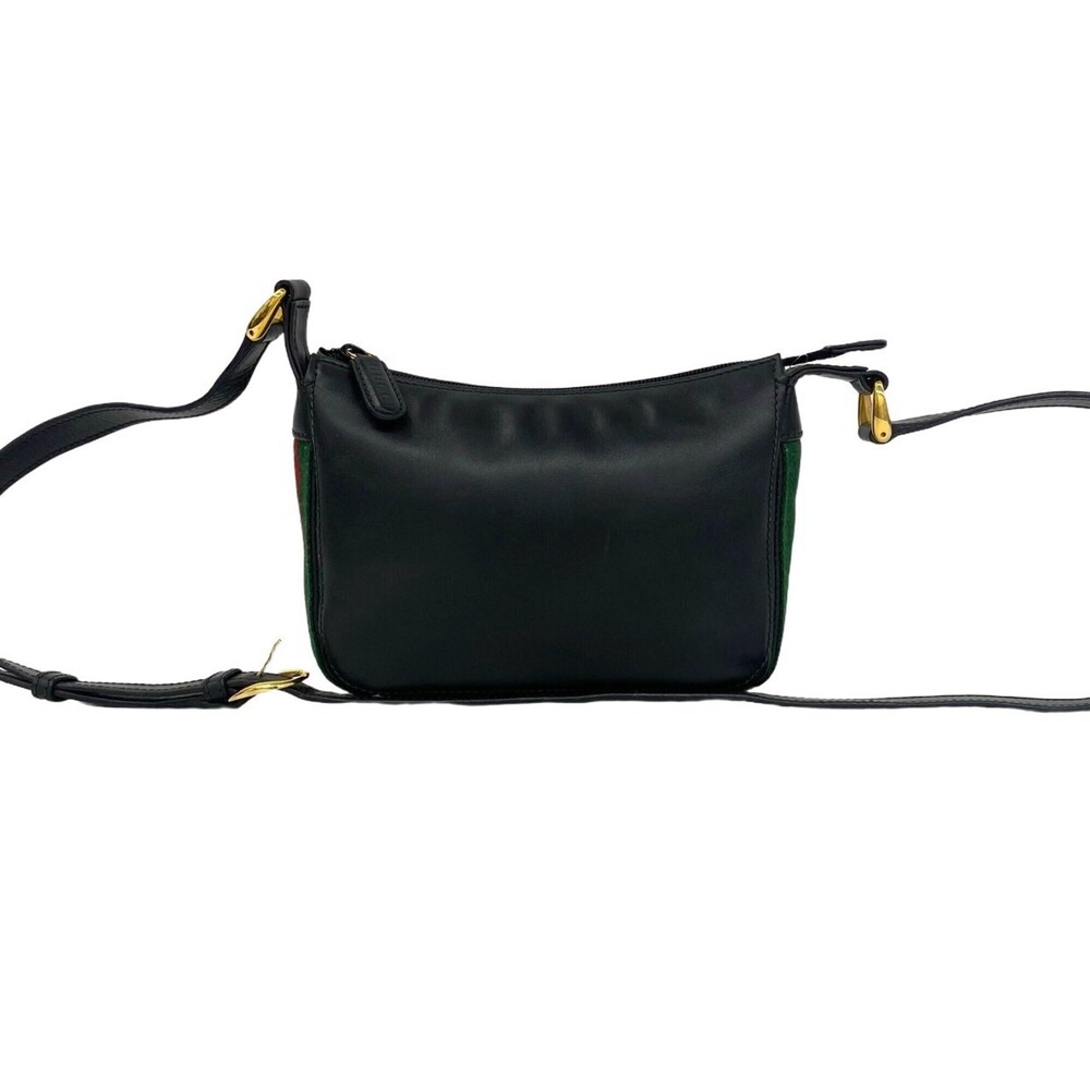 GUCCI Old Gucci Sherry Line Leather Shoulder Bag, Pouch, Sacoche, Black 26723
